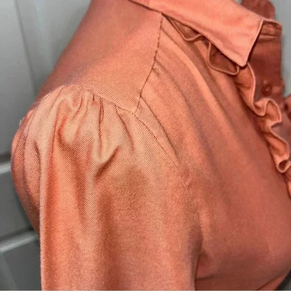 Hukapoo Vintage 70’s ruffle front, gathered puff shoulder, button front blouse - Picture 7 of 8